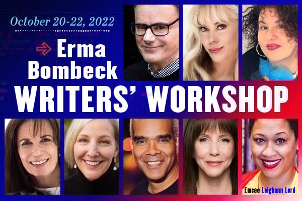 Promotional art for the 2022 Erma Bombeck Writers' Workshop featuring photos of presenters