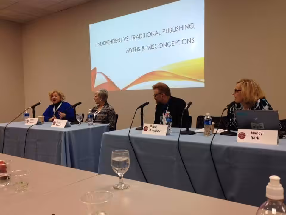 David Braughler, President and CEO of Braughler Books, participates in a speaker panel at an Erma Bombeck Panel