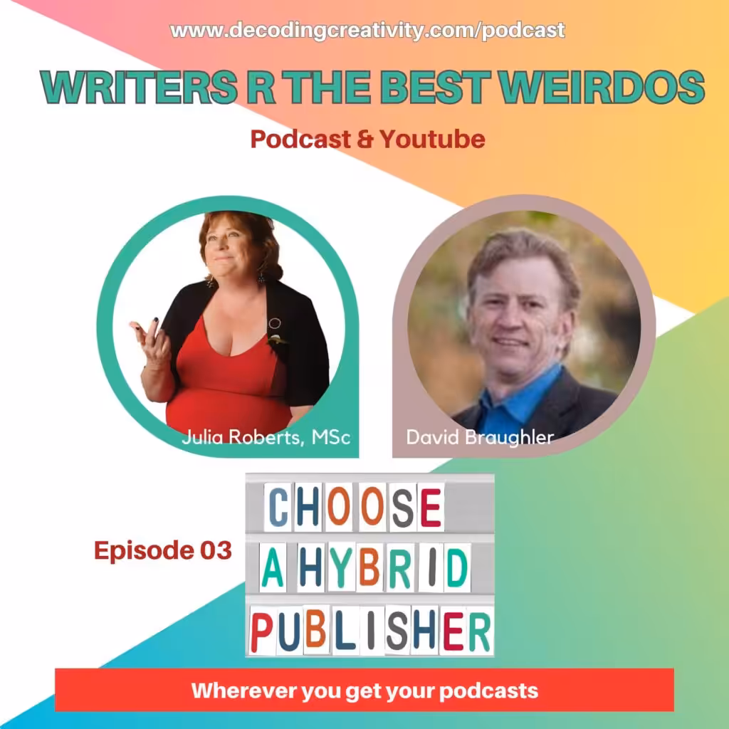 Podcast art for "Choose a Hybrid Publisher" on Writers R The Best Weirdos with Julia Roberts, MSc and David Braughler, President & CEO, Braughler Books