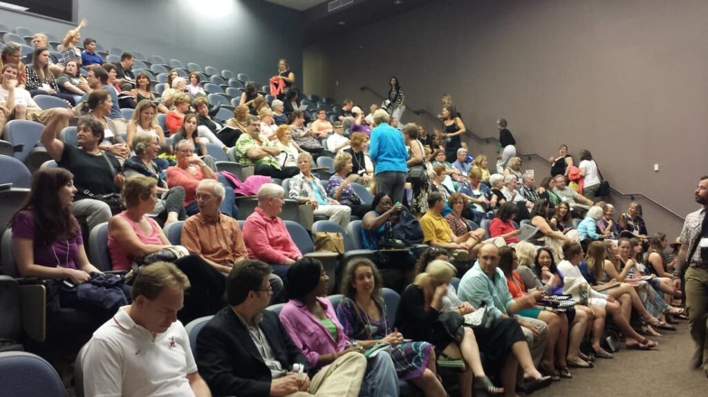 A crowd in the audience at the 33rd annual Antioch Writers Workshop